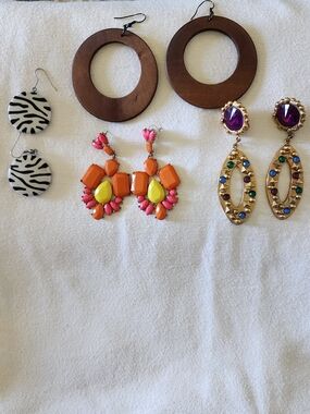 Lot of 4 Sets of Statement Earrings - three Pierced and one Clip-on